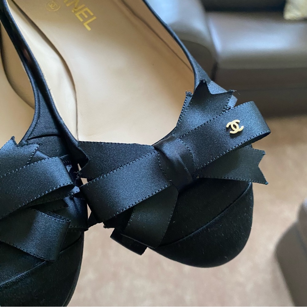 Vintage Black CHANEL Satin Bow Flats